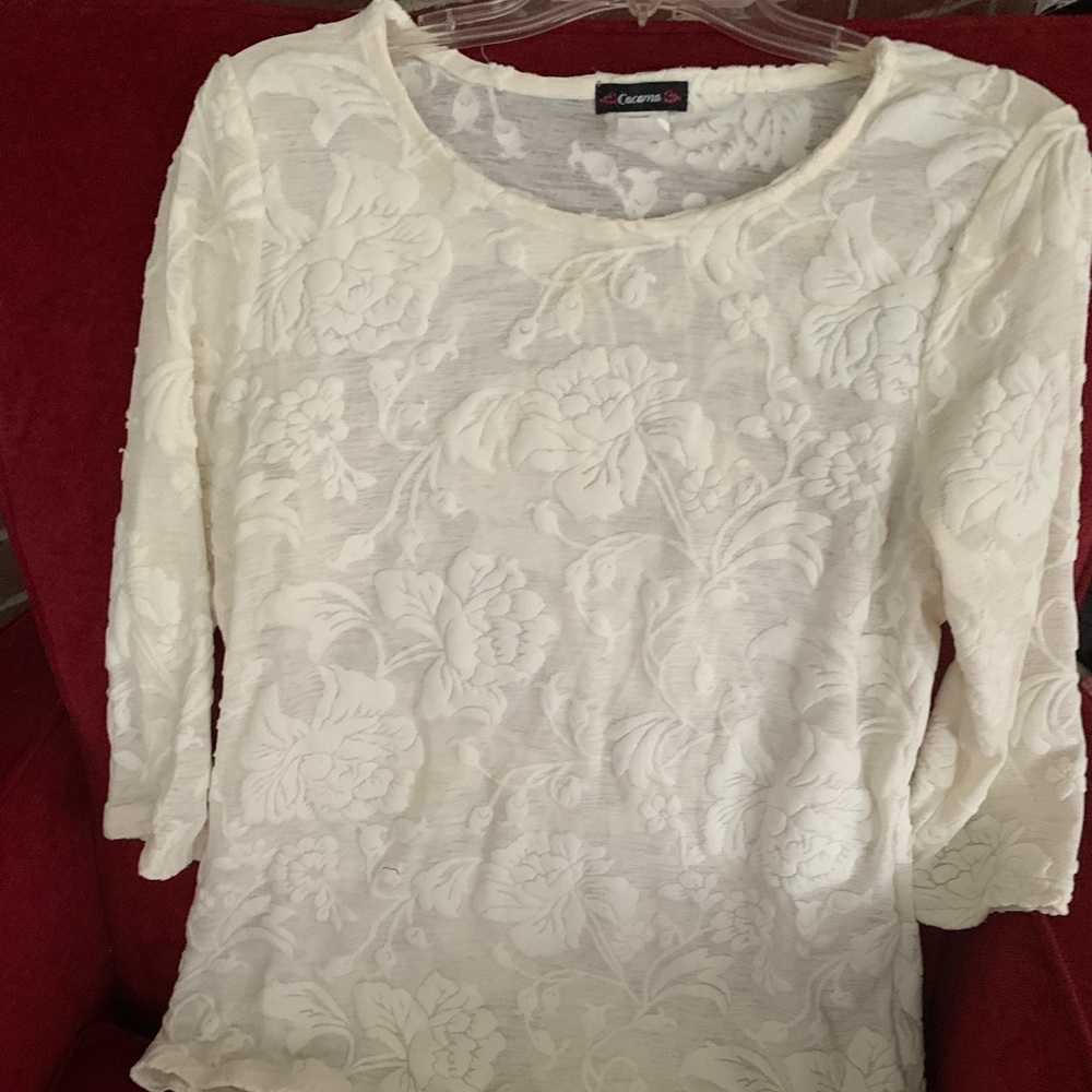 White on white top, 3/4 sleeves, L